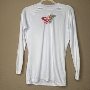 Roxy Rash Guard Large Swim Surf Shirt Top White Long Sleeve Logo Y2K